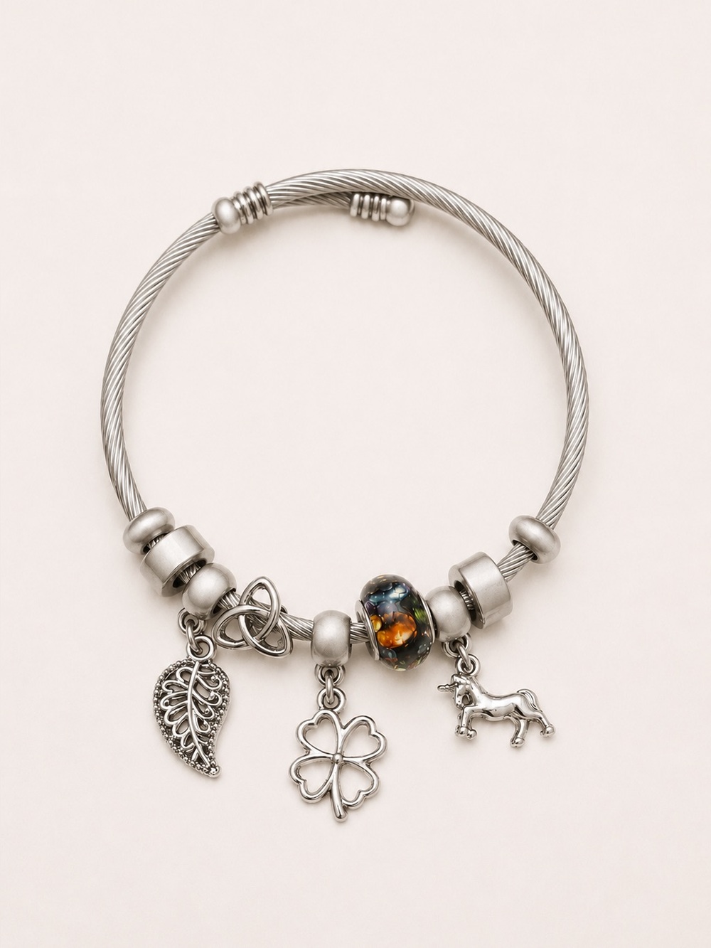 NEW Italian Charm Cable Wire Bangle Bracelet Silver Tone Boutique Pisa Italy